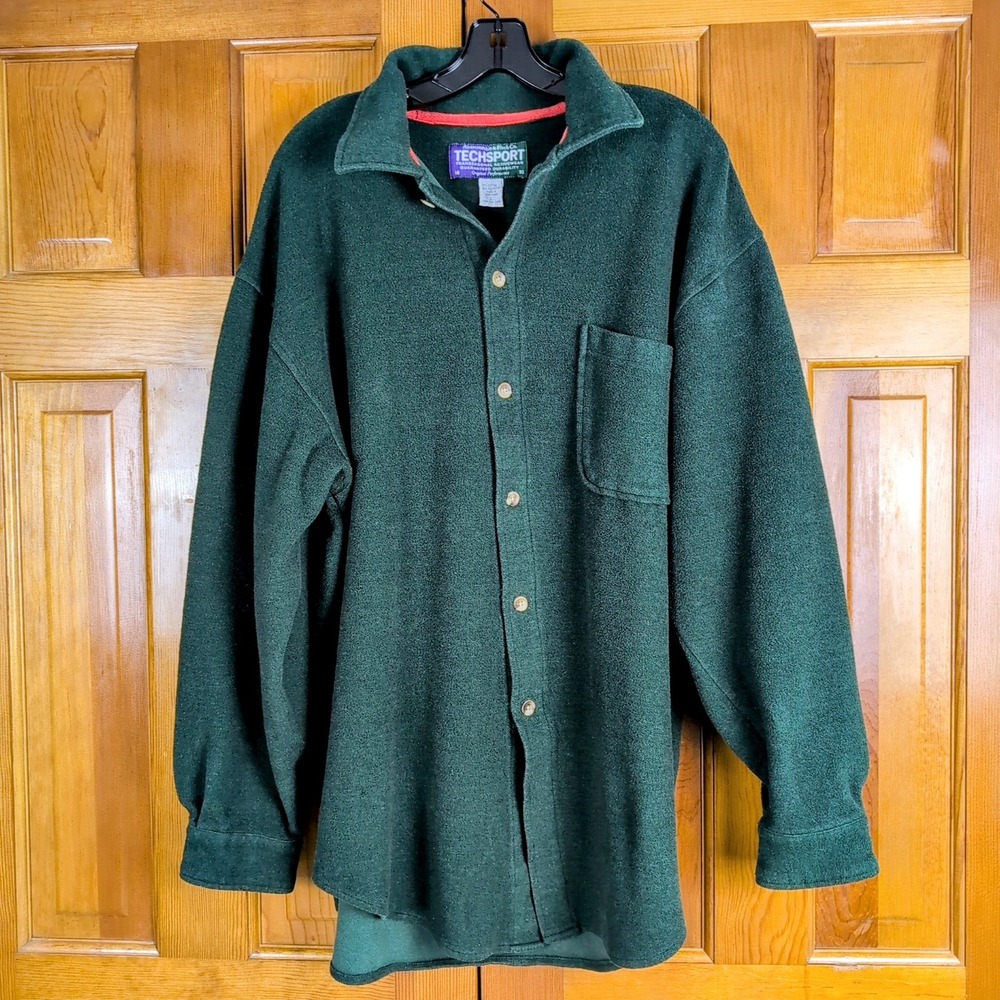 Abercrombie & Fitch Techsport Fleece Shirt Mens‎ Large Green Button Up Vintage